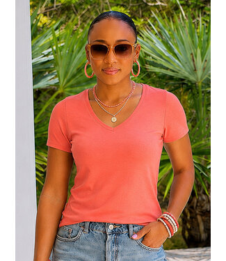 Coral V-Neck Knit T-Shirt PREMIUM COTTON
