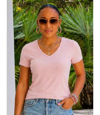 Dusty Pink V-Neck Knit T-Shirt PREMIUM COTTON