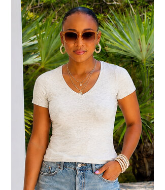 Oatmeal V-Neck Knit T-Shirt PREMIUM COTTON