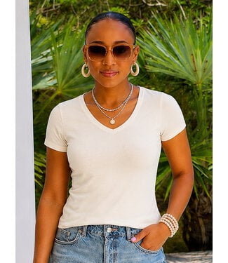 Tapioca V-Neck Knit T-Shirt PREMIUM COTTON