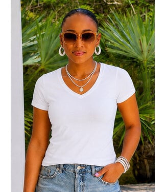 White V-Neck Knit T-Shirt PREMIUM COTTON