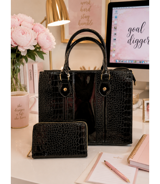 BACK TO BACK MEETINGS 2PC HANDBAG & WALLET SET - BLACK