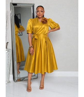 Wrap Me Pretty Midi Dress - Mustard
