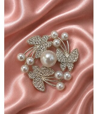 Pearl Flutter Brooch - Silver