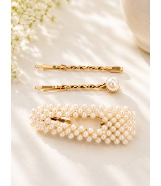 FIRST LADY 3 PC PEARL HAIR PIN SET