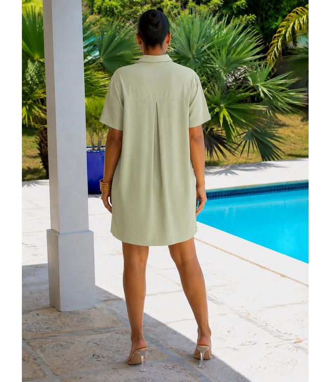 Lady In Charge Collared Dress - Sage