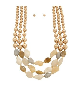 Stones & Pearls Necklace Set - Gold
