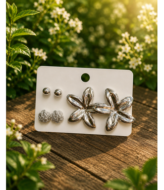 Wildflower Beauty 3 Pair Earring Set - Silver