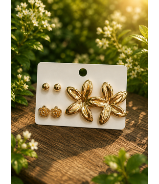 Wildflower Beauty 3 Pair Earring Set - Gold