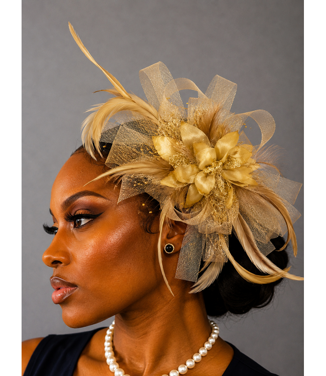 Blushing Bloom Fascinator - Camel