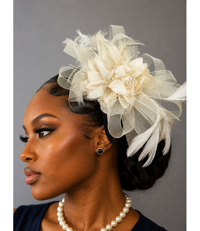 Blushing Bloom Fascinator - Ivory