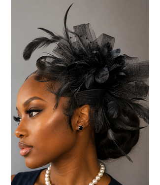 Blushing Bloom Fascinator - Black