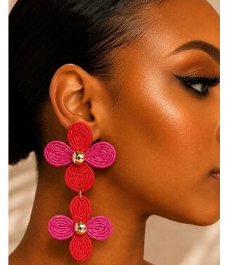 Summer Soirée Flower Earrings - Red