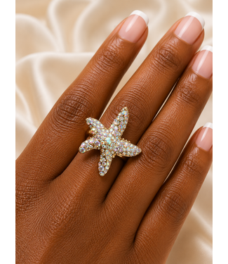 Starfish Shine Rhinestone Ring - Gold Iridescent