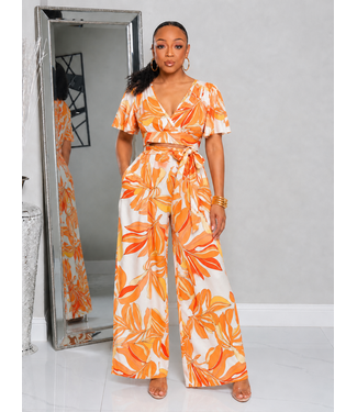 Sweet Orange Blossom 2PC Pants Set