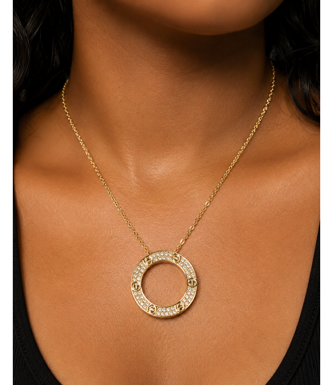 Love Upscale Encrusted Necklace - Gold