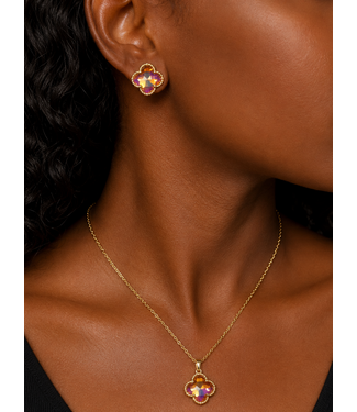 True Gem Clover Necklace Set - Rose Gold