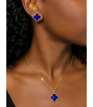 True Gem Clover Necklace Set - Royal Blue