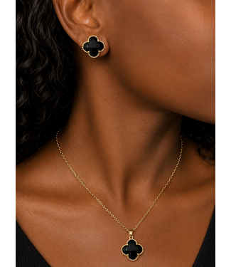 True Gem Clover Necklace Set - Black