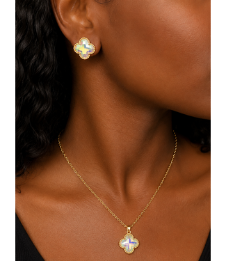 True Gem Clover Necklace Set - Gold Iridescent