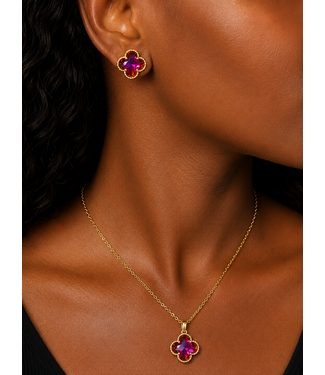 True Gem Clover Necklace Set - Purple Iridescent