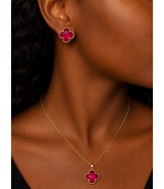 True Gem Clover Necklace Set - Fuchsia