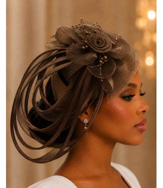 Love In Bloom Fascinator - Brown