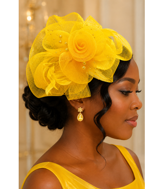 Royal Rosette Fascinator - Yellow