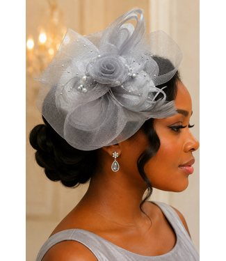 Royal Rosette Fascinator - Grey