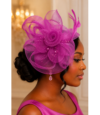 Royal Rosette Fascinator - Fuchsia