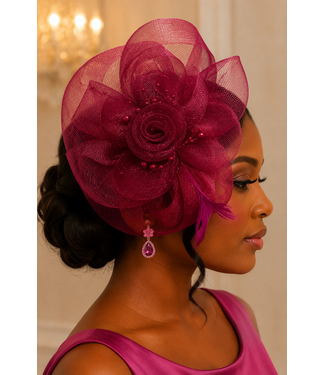 Royal Rosette Fascinator - Burgundy