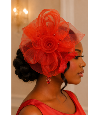 Royal Rosette Fascinator - Red