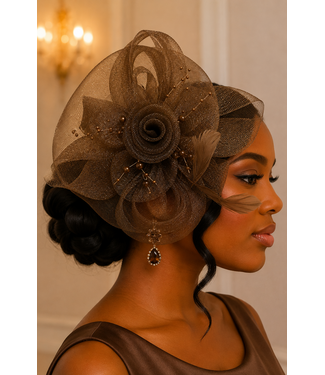 Royal Rosette Fascinator - Brown