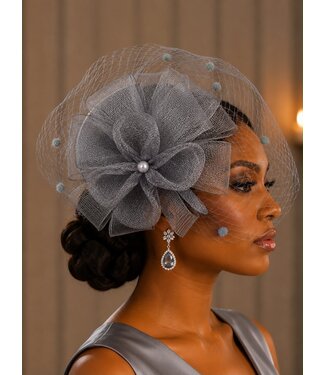 Rose Romance Fascinator - Grey
