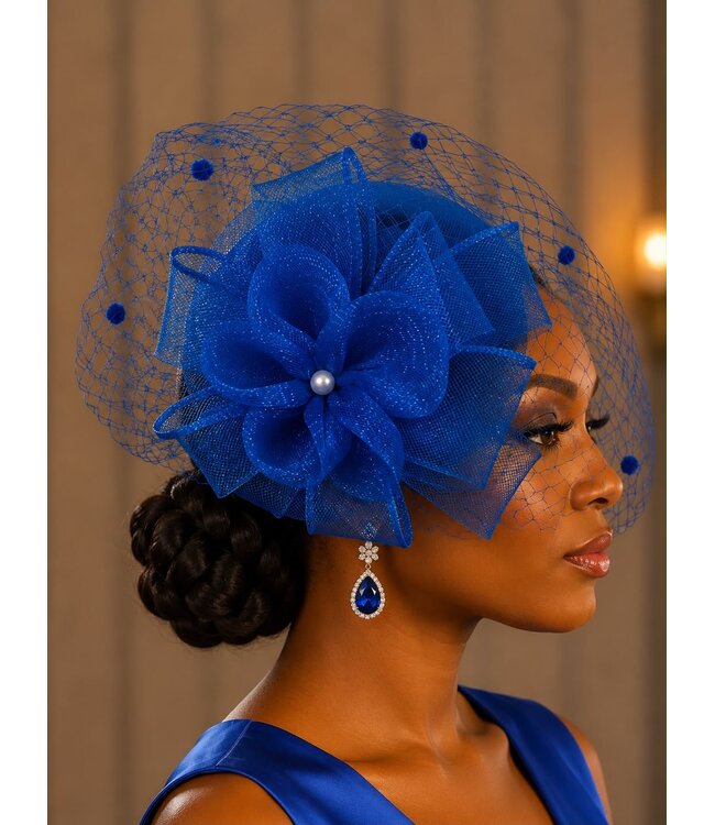 Rose Romance Fascinator - Royal Blue