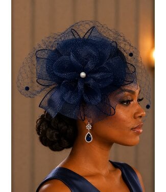 Rose Romance Fascinator - Navy