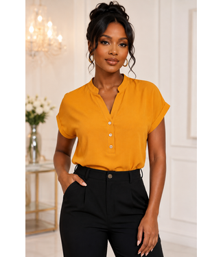 On The Clock Buttoned Top - Mustard