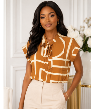 Structured Chic Tie  Top - Caramel