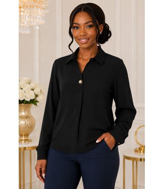 The Modern V Neck Top - Black