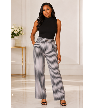 Between The Lines Belted Pants - Grey