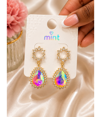 MIND GAMES RHINESTONE EARRINGS -  GOLD IRIDESCENT