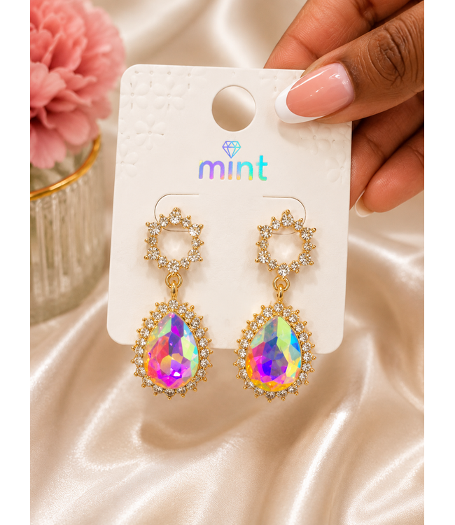 MIND GAMES RHINESTONE EARRINGS -  GOLD IRIDESCENT