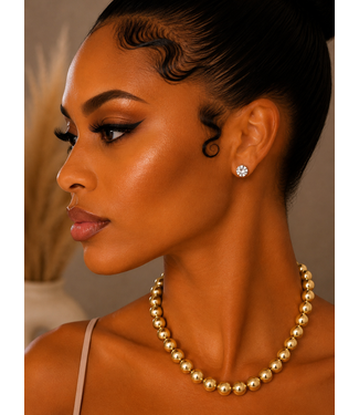 STRAIGHT UP BEADED NECKLACE SET - GOLD