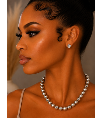 STRAIGHT UP BEADED NECKLACE SET - SILVER
