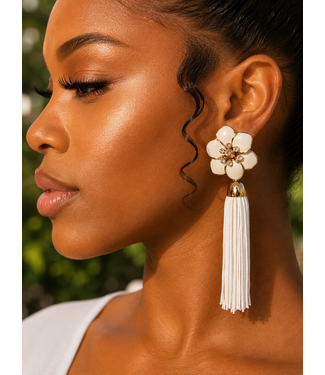 Prestige Flower Tassel Earrings - White