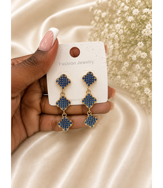 CLOVER RUN RHINESTONE EARRINGS - ROYAL BLUE