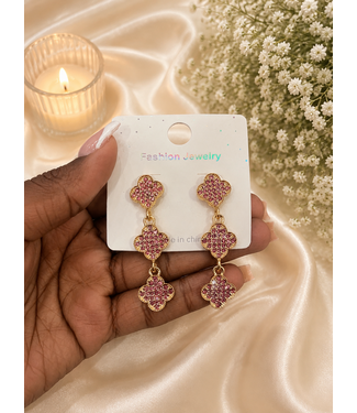 CLOVER RUN RHINESTONE EARRINGS - PINK