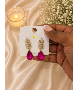 ALWAYS ON TIME RHINESTONE EARRINGS - FUCHSIA