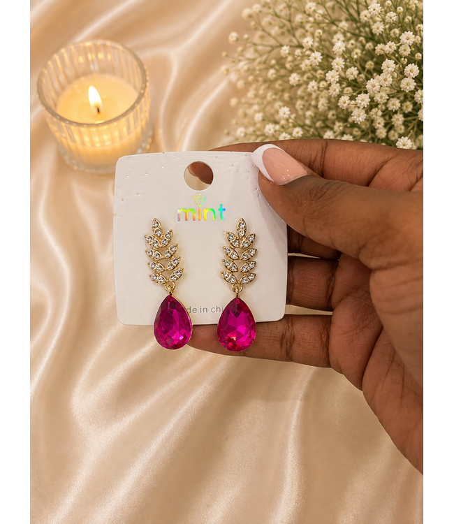 ALWAYS ON TIME RHINESTONE EARRINGS - FUCHSIA