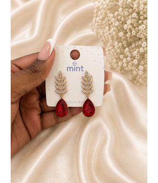 ALWAYS ON TIME RHINESTONE EARRINGS - RED